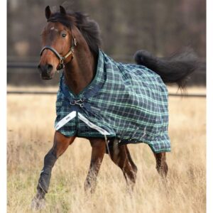 HORSEWARE Ireland Rhino Wug Lite Durable Waterproof Breathable Horse Turnout Blanket - 100g Fill - Hunter Check/Green & Navy, 75