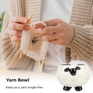 Yarn Bowl for Crochet, Ceramic Sheep Yarn Bowl with Smooth Spiral Outlet for Tangle-Free Knitting, Lovely Sheep Crochet Yarn Holder for Needlecraft & Decoration