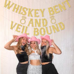 Nashville Bachelorette Party Decorations, Whiskey Bent and Veil Bound Banner Gold for Bridal Shower Engagement Party Supplies