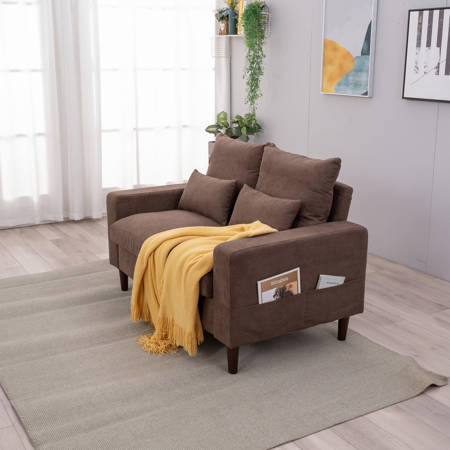 Panana Sofa Couch, Love Seat Couches for Living Room Chairs Loveseat, Compact Sofa for Apartment Dorm, Brown