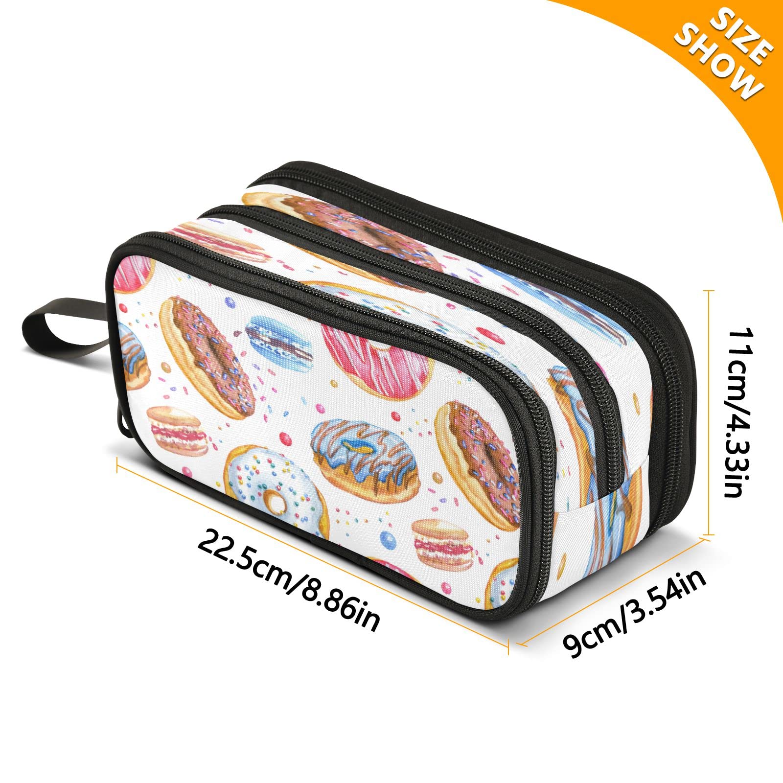 Large Pencil Case,Donuts Big Capacity Pencil Pouch 3 Compartments,Zipper Pencil Box, Back to School Supplies for Teen Girls Boy Student College Adults,Travel Essentials White