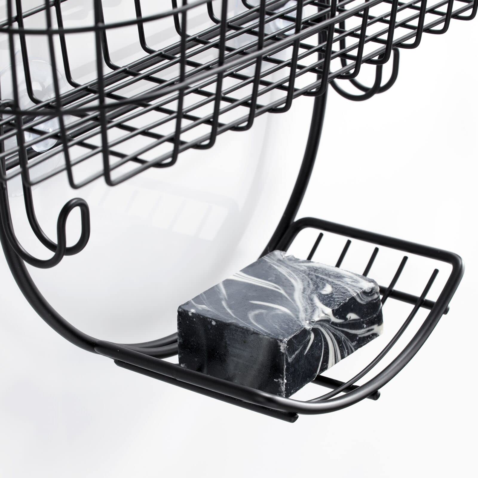 mDesign Steel Metal Curved Bathroom/Shower Caddy, Hanging Storage Organizer for Shampoo and Conditioner Bottles - 2-Tier Rack with Baskets - Holder for Soap, Body Wash, Concerto Collection, Black