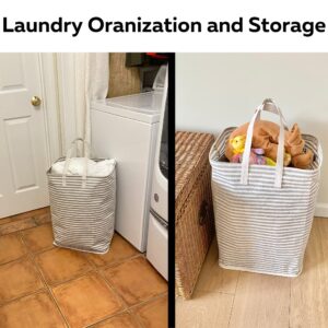 Evelots Large Laundry Hamper - Freestanding and Collapsible - Waterproof - Clothes, Toys Basket with Carry Handles - 80 Liters, 21 Gallon - Up to 4 Large Loads - Solid Wire Top Frame - Gray Striped