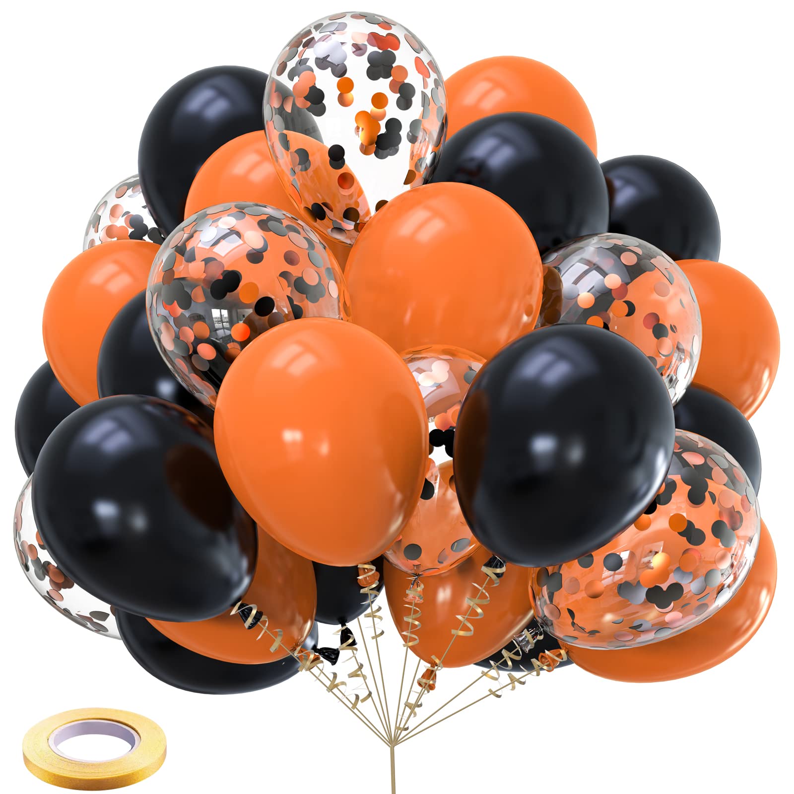 Black Orange Balloons Kelfara 60Pcs 12inch Matte Black Orange Latex Balloon and Confetti Balloon for Halloween Celebration Trick or Treat Party Spooky Ghost Party Bar Anniversary Graduation Decoration