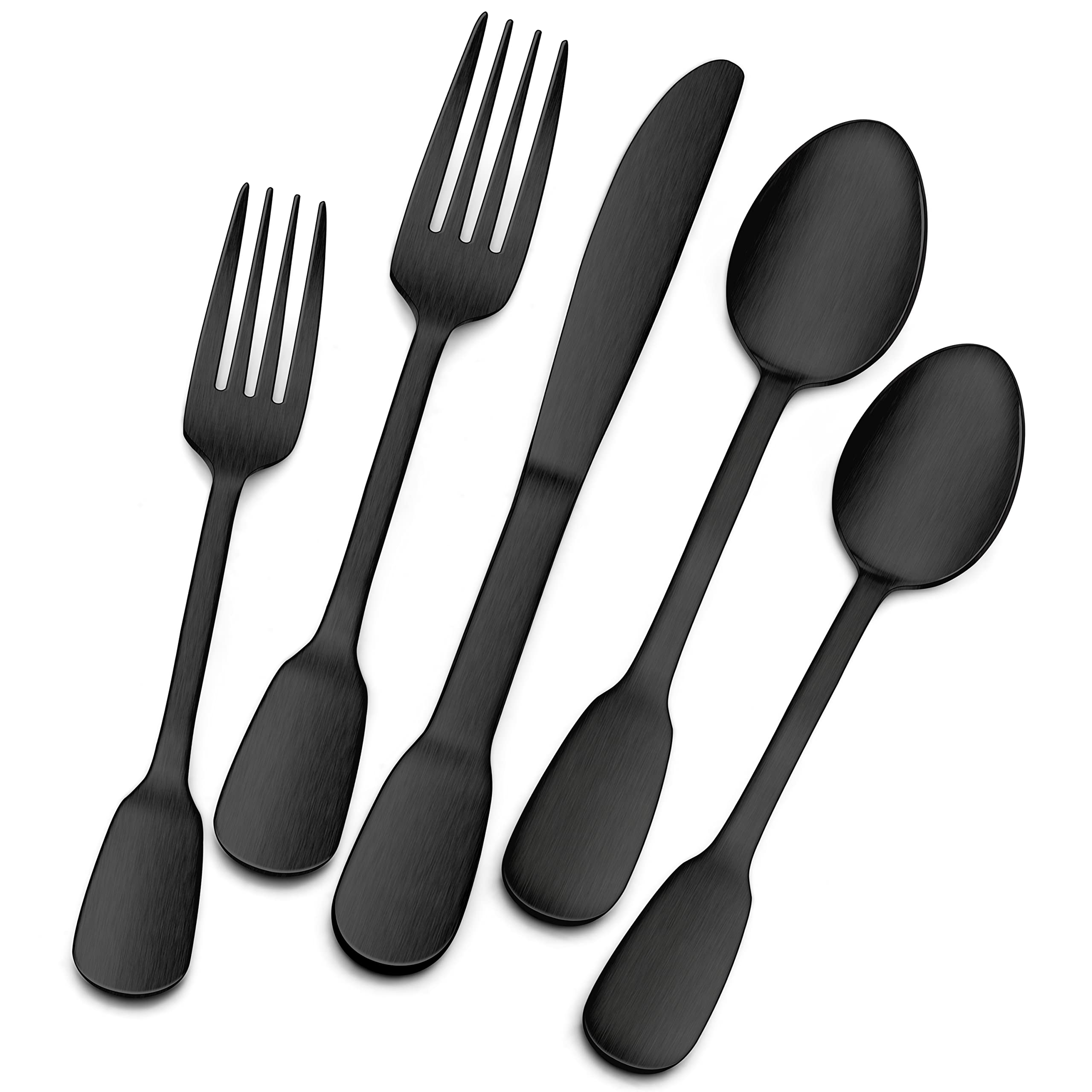 Matte Black Silverware Set for 12, E-far 60-Piece Stainless Steel Flatware Cutlery Set with Design Handle, Modern Metal Tableware Eating Utensils for Kitchen Restaurant Wedding, Dishwasher Safe