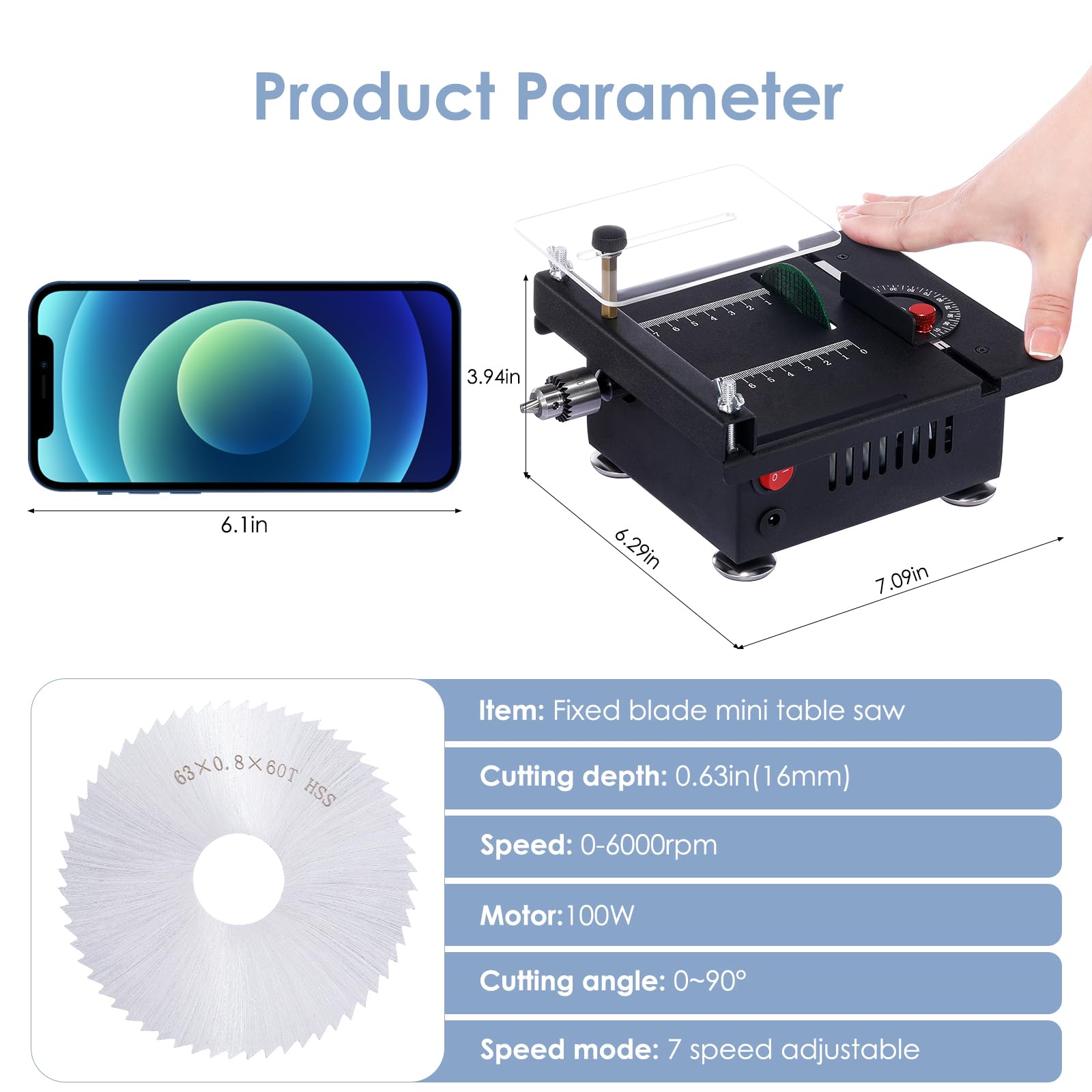 Mulcort 100W Multi-Functional Table Saw Mini Desktop Electric Saw Cutter Speed & Angle Adjustable 16MM Cutting Depth with Blade Flexible Shaft and More Accessories for Wood Plastic Acrylic Cutting