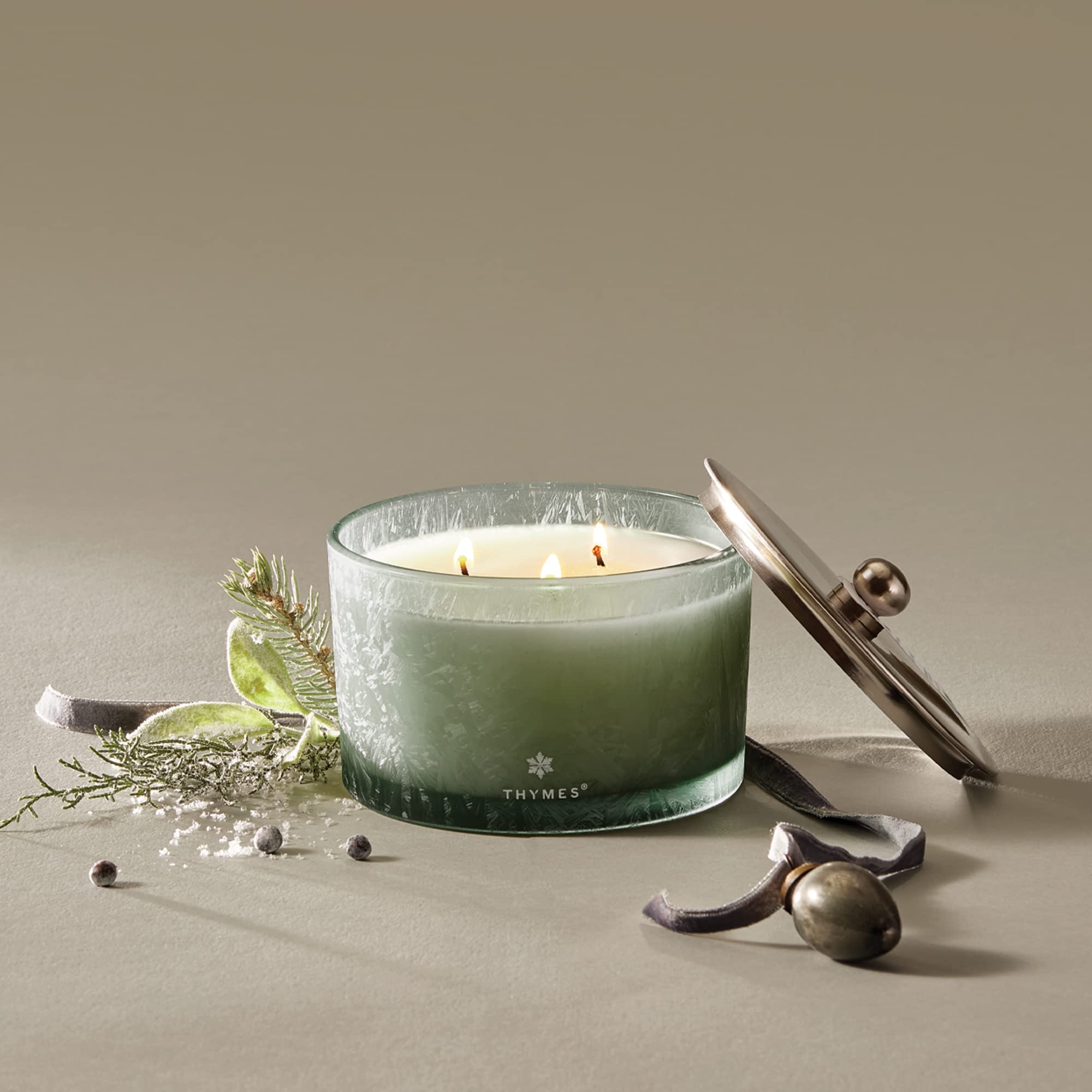 Thymes Highland Frost Large Candle - Scented Candle with Crisp Notes of Sage, Eucalyptus, and Cypress Needles - Luxury Home Fragrance - Sage-Green Candle (18 oz)