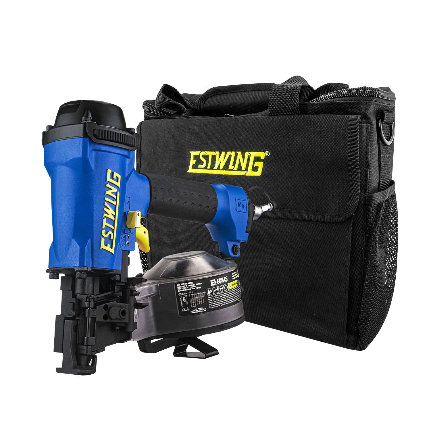 Estwing ECN45 Pneumatic 15 Degree 1-3/4" Coil Roofing Nailer with 1/4" NPT Industrial Swivel Fitting and Bag