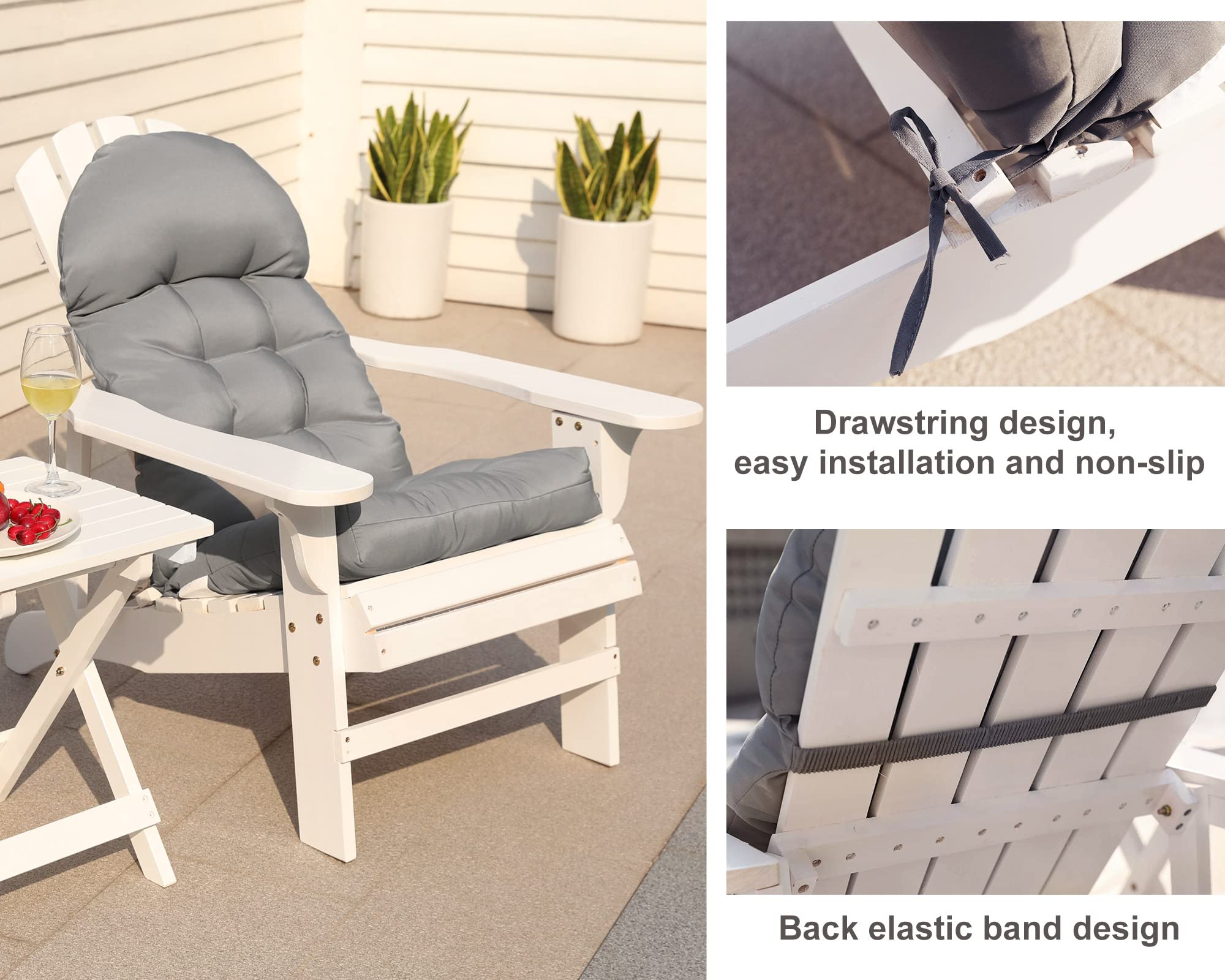 COSNUOSA 2 Pcs Rocking Chair Cushion High Back Adirondack Chair Cushion Waterproof Patio Cushions for Outdoor Furniture Light Gray