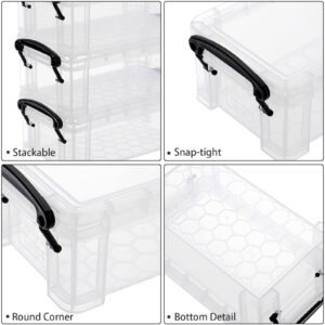 BTSKY 6 Pack Small Clear Plastic Storage Box with Lid Mini Sewing Box Organizer with Black Latch Stackable Craft Storage Containers Small Organizer Box for Stationery, Jewelry, and More