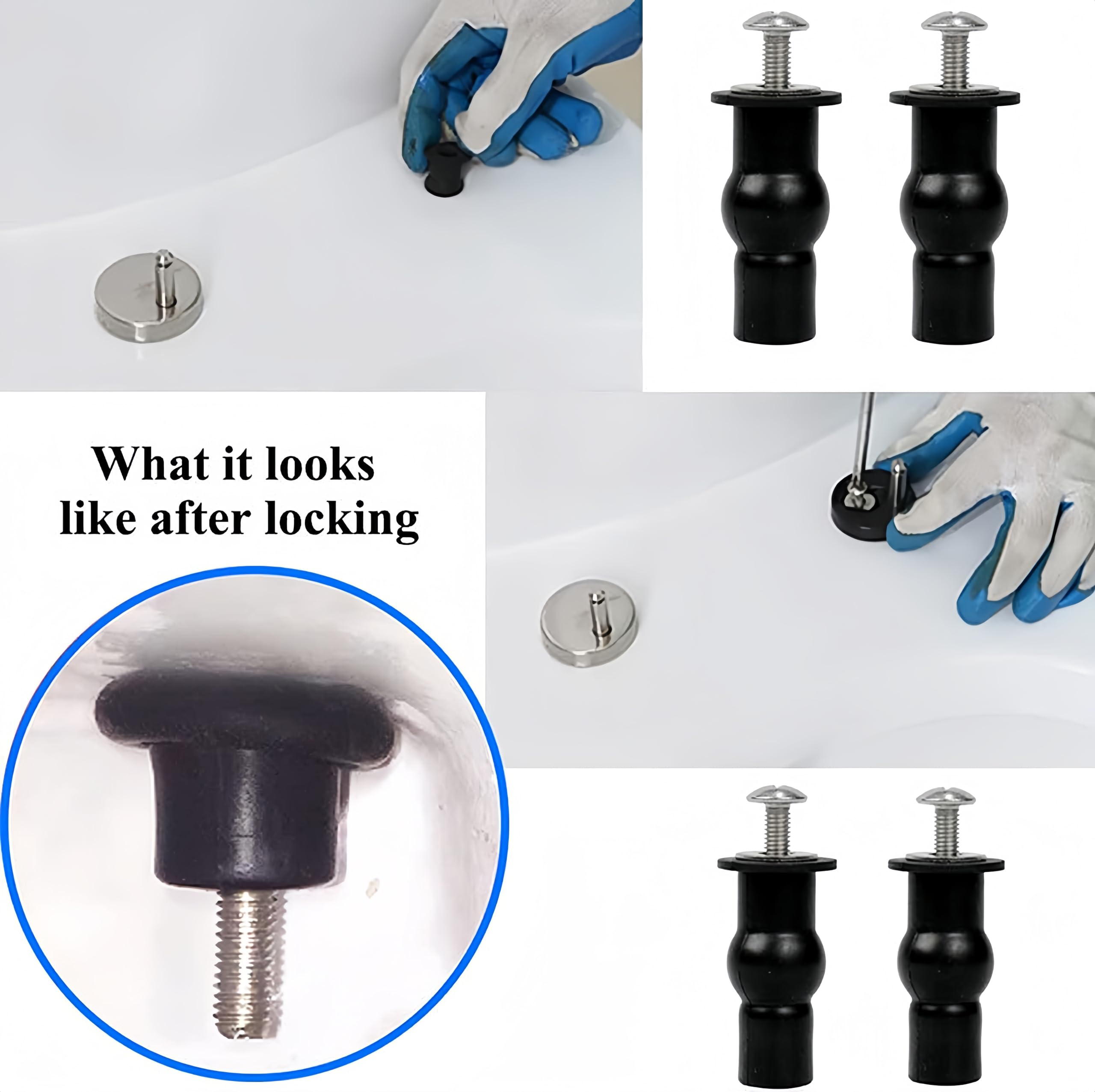 Universal 2PCS Toilet Seat Hinges Screws, Toilet Seat Top Fixing Part, Toilet Seat Fixing Device Rubber Top Nut,Toilet Seat Screws