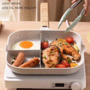 Zerodis 3 in 1 Frying Pan, Aluminum Alloy Partitioned Non Stick 3 Section Divided Breakfast Pan Grill Pan Partitioned Multifunction Kitchen Egg Pan for Breakfast