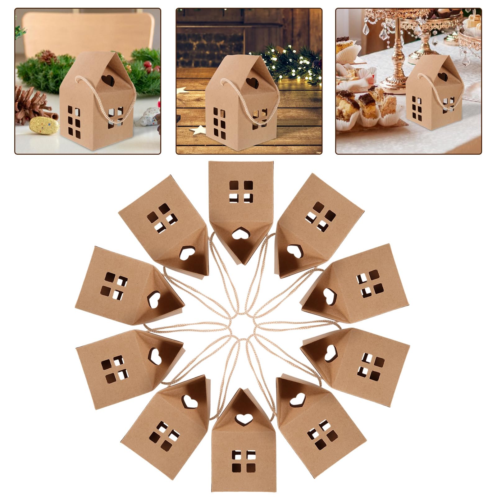 House Shaped Paper Candy Box: 15pcs Paper Boxes Kraft Paper Package Box Christmas Packing Box for Wedding Xmas Party Favor Holder