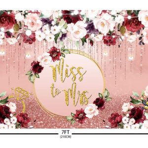 AIBIIN 7x5ft Miss to Mrs Backdrop for Bridal Shower Rose Gold Glitter Bokeh Pink Burgundy Floral Photography Background Wedding Bride to Be Engagement Party Decorations Banner Photo Booth Props