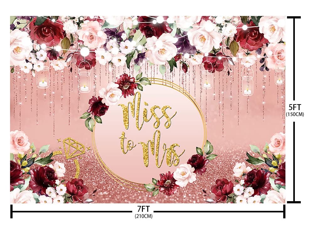 AIBIIN 7x5ft Miss to Mrs Backdrop for Bridal Shower Rose Gold Glitter Bokeh Pink Burgundy Floral Photography Background Wedding Bride to Be Engagement Party Decorations Banner Photo Booth Props