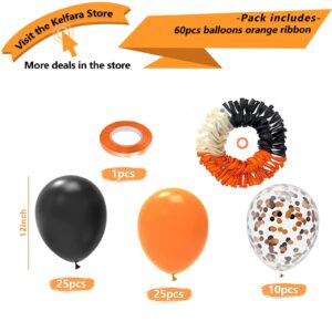 Black Orange Balloons Kelfara 60Pcs 12inch Matte Black Orange Latex Balloon and Confetti Balloon for Halloween Celebration Trick or Treat Party Spooky Ghost Party Bar Anniversary Graduation Decoration