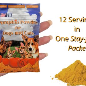 100% Pumpkin for Dogs/Cats, U.S.A. Dried Pumpkin Powder Fiber Supplement, Diarrhea/Constipation Fix, 12 Servings, Trial Packet