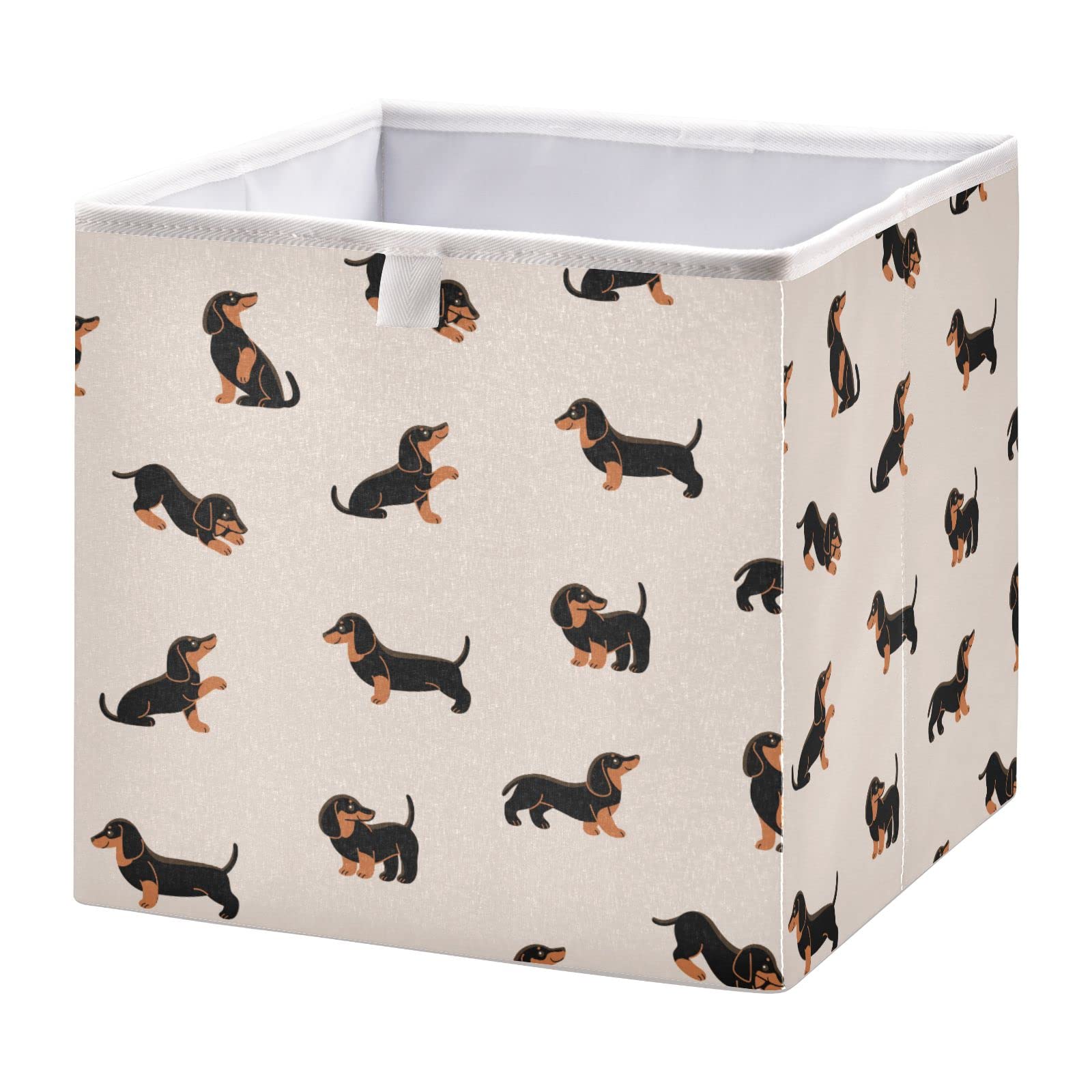 susiyo Cartoon Happy Dachshund Dog Storage Bin 11x11x11inch Decorative Collapsible Fabric Storage Cubes Organizer