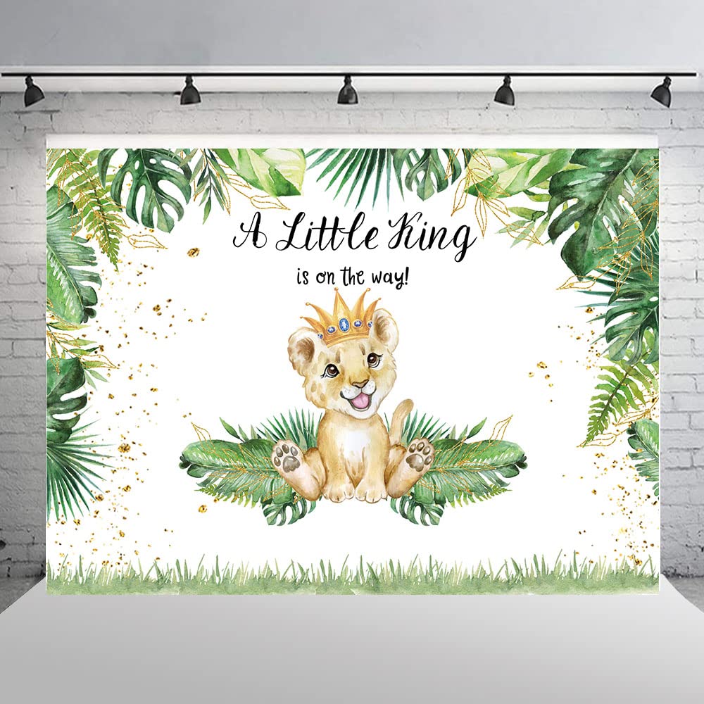 Hilioens 7×5ft Lion Baby Shower Backdrop A Little King is On The Way Background Safari Baby Boy Lion Baby Shower Party Cake Table Decoration Banner Photo Booth Props