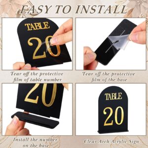 20 Pcs Table Numbers 1-20 Wedding Table Numbers Blank Acrylic Table Numbers Gold Table Numbers for Wedding Reception Stands Seat Numbers with Holder Base for Catering (Arched Style)