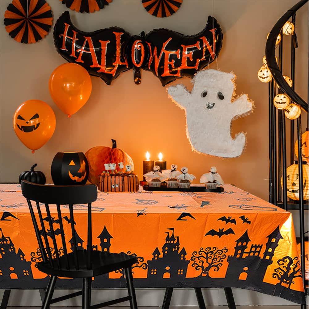 IAXSEE 3 Packs Waterproof Halloween Tablecloth, Rectangle Disposable Table Cover Plastic Table Cloths for Halloween Party Decoration Supplies, 54 x 73 inches