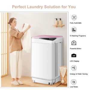 COSTWAY Portable Washing Machine, 7.7lbs Capacity Compact Laundry Washer and Spin Combo with 6 Programs, Built-in Barrel Light, Full-Automatic Washing Machine for Apartments Camping RVs Dorm, Pink