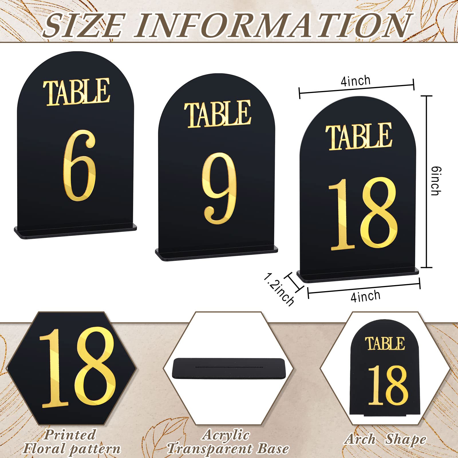 20 Pcs Table Numbers 1-20 Wedding Table Numbers Blank Acrylic Table Numbers Gold Table Numbers for Wedding Reception Stands Seat Numbers with Holder Base for Catering (Arched Style)