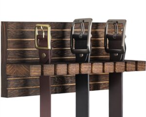 ugzoo belt organizer for closet, belt hanger wall mounts to hold 9 belts without slipping, space saving belt rack for closet organization includes mounting hardware (11.8” x 5.5” x 2.5”) (brown)