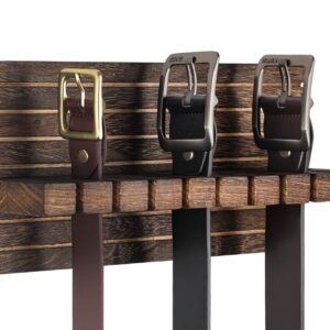 UGZOO Belt Organizer for Closet, Belt Hanger Wall Mounts to Hold 9 Belts without Slipping, Space Saving Belt Rack for Closet Organization includes Mounting Hardware (11.8” x 5.5” x 2.5”) (Brown)