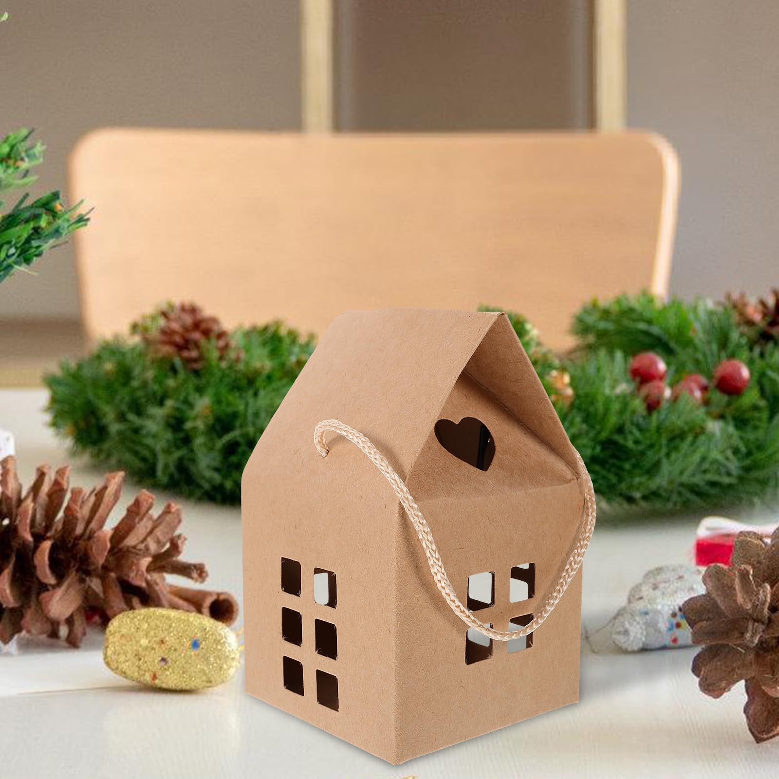 House Shaped Paper Candy Box: 15pcs Paper Boxes Kraft Paper Package Box Christmas Packing Box for Wedding Xmas Party Favor Holder