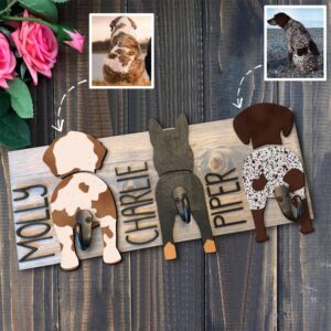 Personalized Dog Leash Holder for Wall Custom Name, Wooden Dog Butt Leash Hook, Decorative Key Rack Hooks Hanger for Entryway, Hallway, Farmhouse Dog Items Storage Organizer (3 Dog)