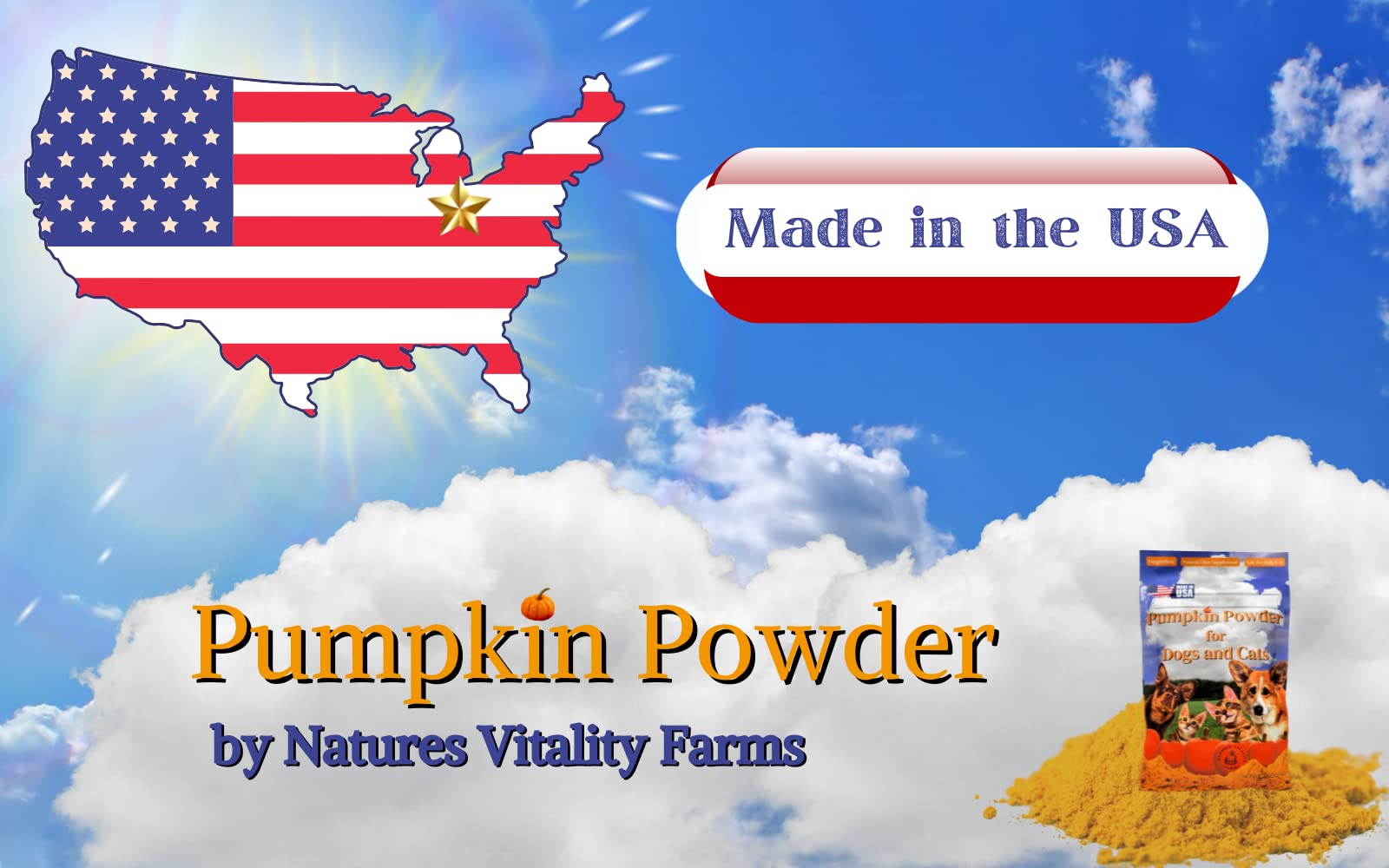 100% Pumpkin for Dogs/Cats, U.S.A. Dried Pumpkin Powder Fiber Supplement, Diarrhea/Constipation Fix, 12 Servings, Trial Packet