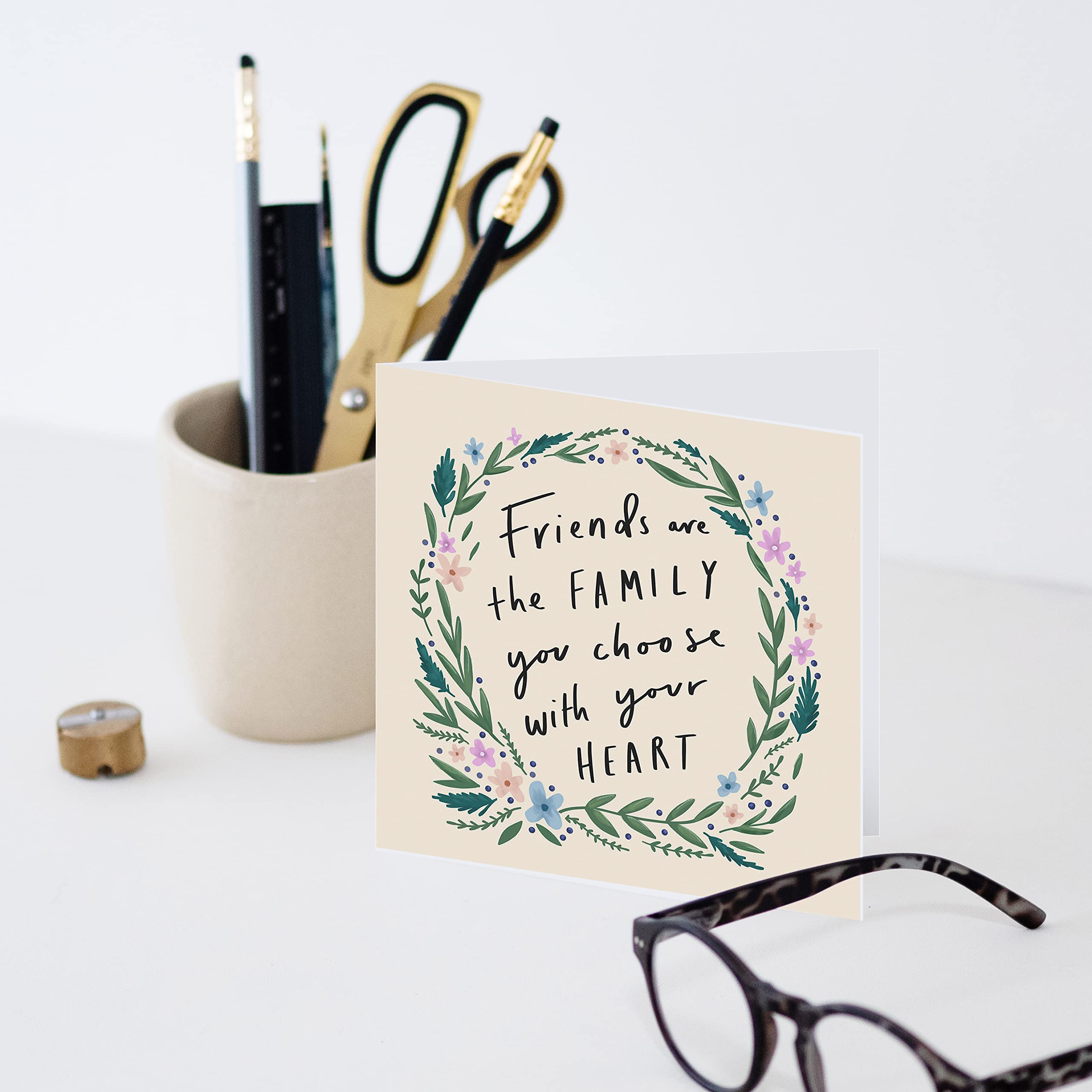 Old English Co. Floral Friendship Birthday Card - Heartfelt Special Best Friend Card For Her | Friends Are The Family You Choose | Blank Inside & Envelope Included