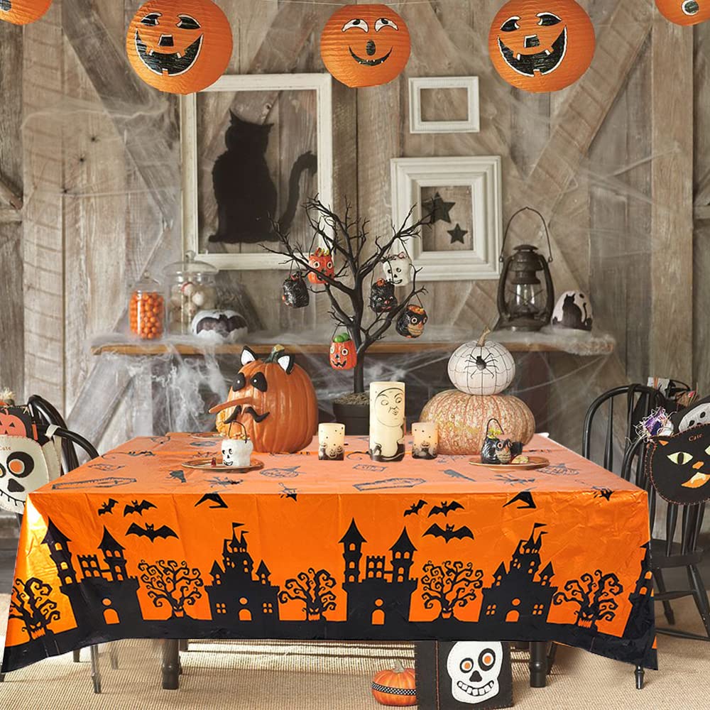 IAXSEE 3 Packs Waterproof Halloween Tablecloth, Rectangle Disposable Table Cover Plastic Table Cloths for Halloween Party Decoration Supplies, 54 x 73 inches