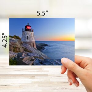 Small World Greetings Lighthouse Sunsets Notecards 12 Count - Blank Inside with Envelopes - Nature Stationery - Thank You, Birthday, Thinking Of You, and More - A2 Size (5.5”x4.25”)