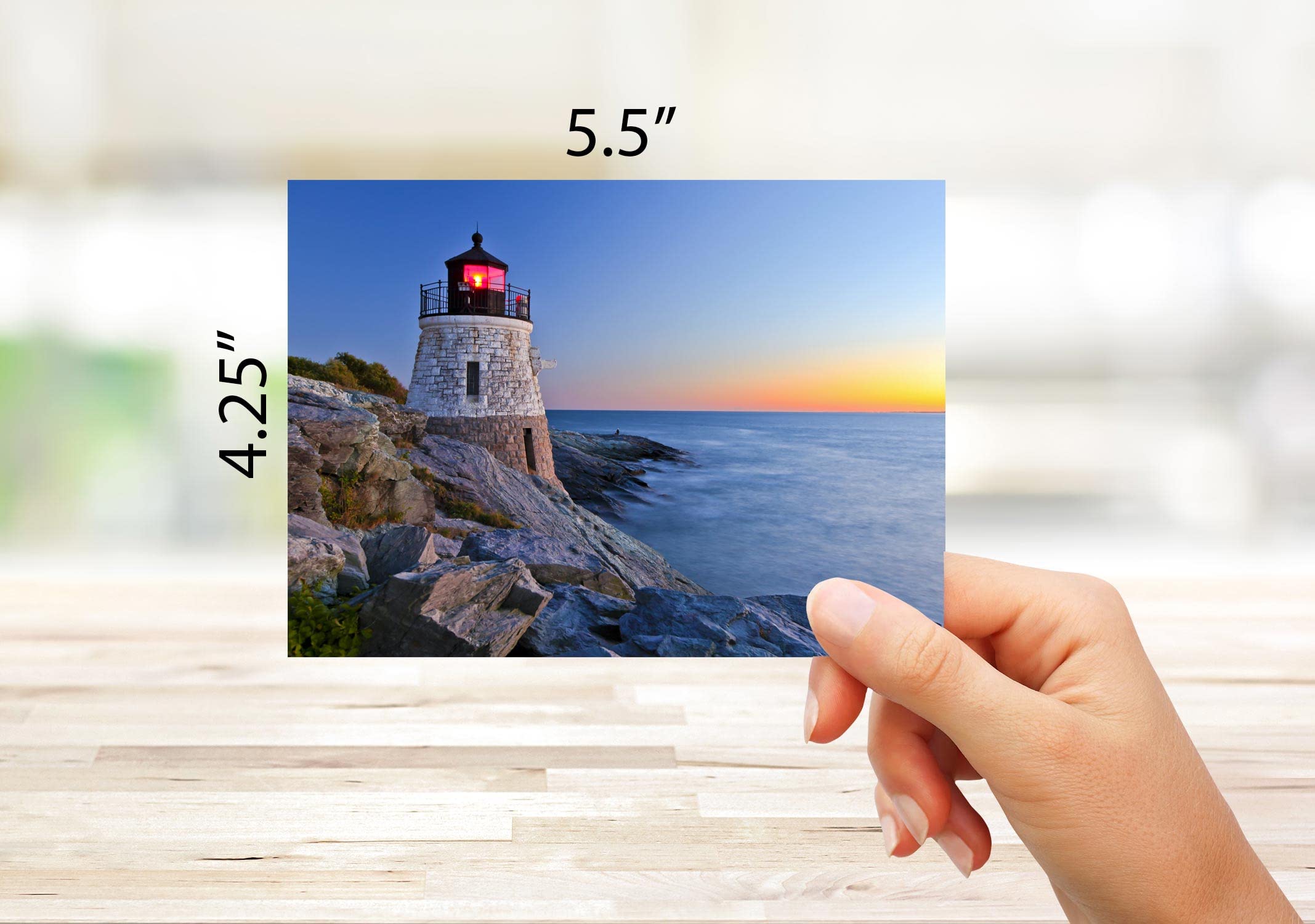 Small World Greetings Lighthouse Sunsets Notecards 12 Count - Blank Inside with Envelopes - Nature Stationery - Thank You, Birthday, Thinking Of You, and More - A2 Size (5.5”x4.25”)