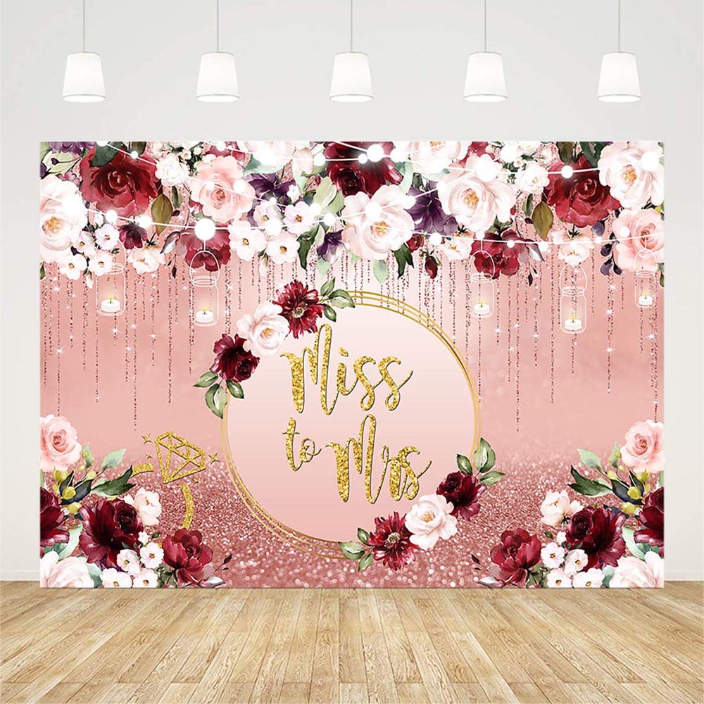 AIBIIN 7x5ft Miss to Mrs Backdrop for Bridal Shower Rose Gold Glitter Bokeh Pink Burgundy Floral Photography Background Wedding Bride to Be Engagement Party Decorations Banner Photo Booth Props