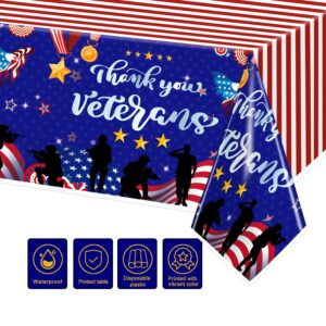 tineit 3 Pieces Veterans Day Decorations Tablecloth,Thank You Veterans Tablecover American Flag Patriotic Soldier Veterans Day Table Decorations, Happy Veterans Day TableCover 54 x 108 Inch