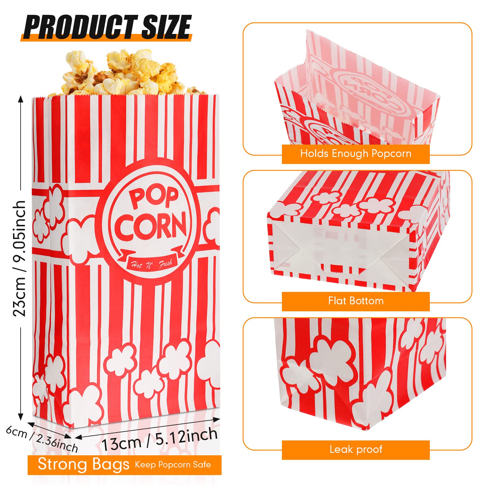 Movie Night Paper Popcorn Bags 2 oz Flat Bottom Popcorn Boxes Red and White Popcorn Container Disposable Popcorn Sleeve Large Popcorn Bucket for Retro Movie Themed Party Carnival Supplies (500 Pcs)