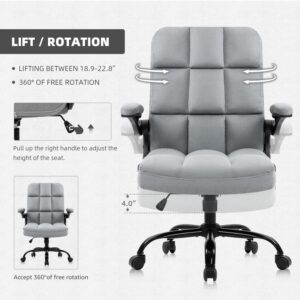 YAMASORO Office Chair Home Desk Chairs with Wheels Executive Fabric Swivel Chair with Adjustable Height and Flip-up Arms for Adult and Teens,Portable Gray