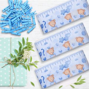 3 Rolls Baby Shower Measure Belly Game Baby Shower Games How Big Is Baby Bump Belly Measuring Tape for Gender Reveal Games Party Supplies, 2 Inch x 115 Ft (Blue Bear Style)