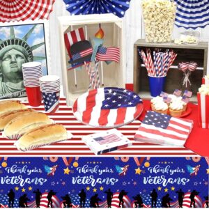 tineit 3 Pieces Veterans Day Decorations Tablecloth,Thank You Veterans Tablecover American Flag Patriotic Soldier Veterans Day Table Decorations, Happy Veterans Day TableCover 54 x 108 Inch