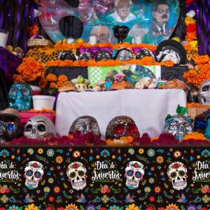 3 Pack Day of The Dead Party Tablecloth Decorations, Dia De Los Muertos Decor, Plastic Mexican Sugar Skull Floral Table Cover Backdrop for Halloween Mexican Fiesta Birthday Party Supplies, 54x108 Inch