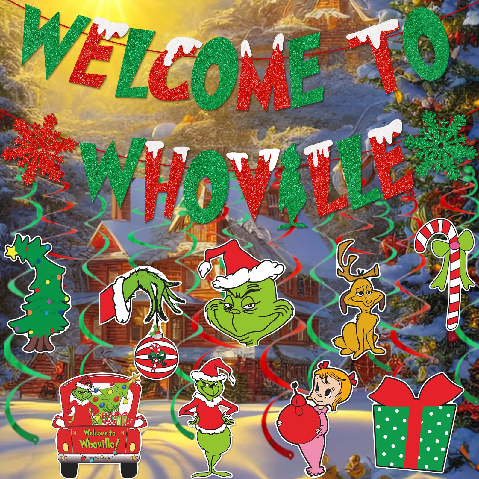 Welcome to Whoville Banner Whoville Christmas Decorations Christmas Whoville Decorations Green Christmas Decorations The Christmas Decor Christmas Party Supplies