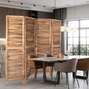 4 Panel Room Dividers, 5.6 FT Tall Room Dividers and Folding Privacy Screens, Partition Room Dividers, Wood Room Divider Style, Decorative Room(Natural)