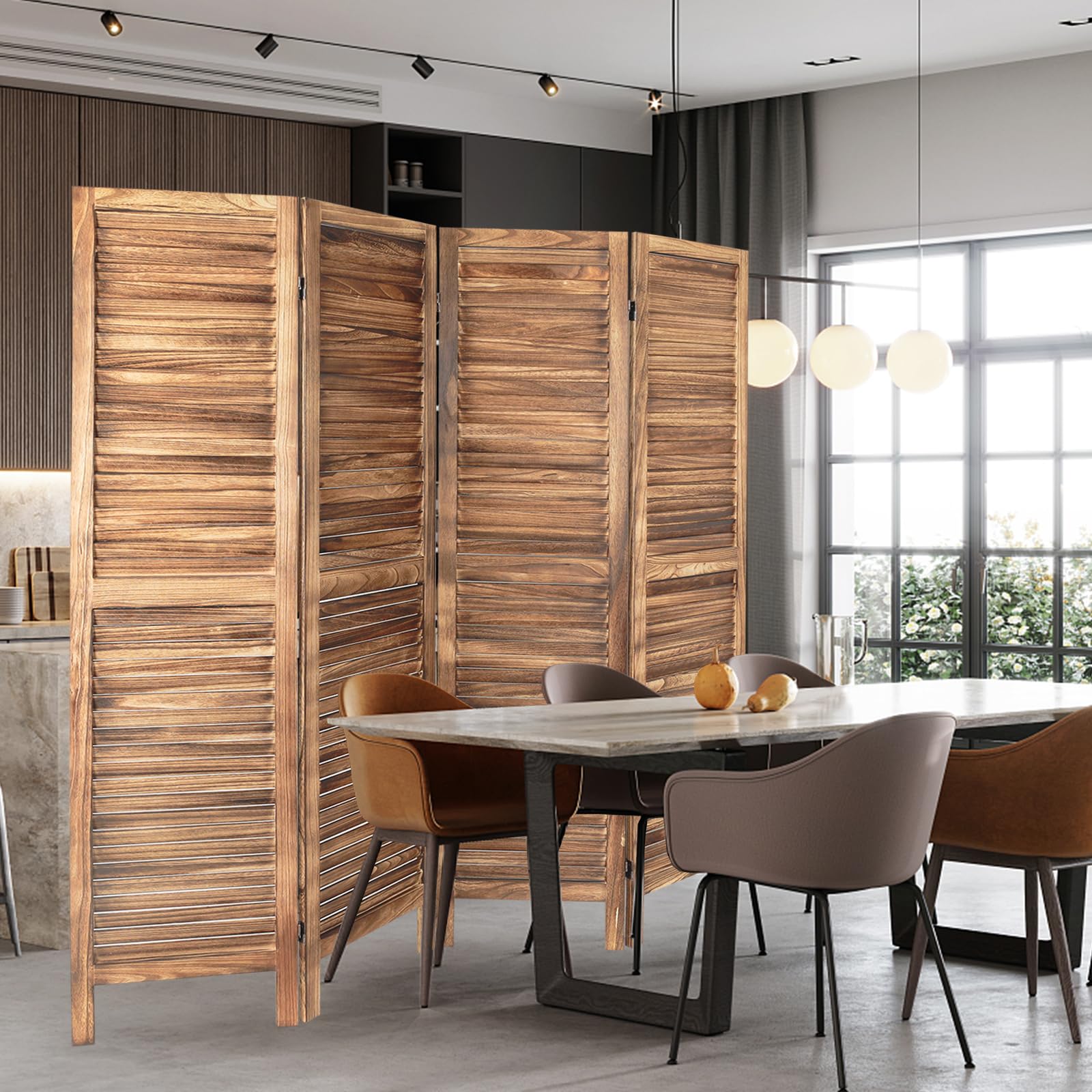 4 Panel Room Dividers, 5.6 FT Tall Room Dividers and Folding Privacy Screens, Partition Room Dividers, Wood Room Divider Style, Decorative Room(Natural)