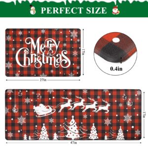 Bsmathom Christmas Anti Fatigue Kitchen Mat Set of 2, Waterproof Non-Slip Kitchen Mats and Rugs, Cushioned Buffalo Plaid Kitchen Rugs Comfort Floor Mat for Kitchen, Floor,Office, Sink, Laundry