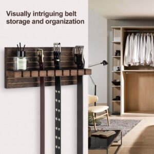 UGZOO Belt Organizer for Closet, Belt Hanger Wall Mounts to Hold 9 Belts without Slipping, Space Saving Belt Rack for Closet Organization includes Mounting Hardware (11.8” x 5.5” x 2.5”) (Brown)