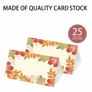 Place Cards for Thanksgiving Fall Party, Editable Name Place Cards, Seating Place Cards for Tables, Tent Style Cards for Wedding, Dinner Party or Any Occasion, Easy Folding, 25 Escort Cards(G03)