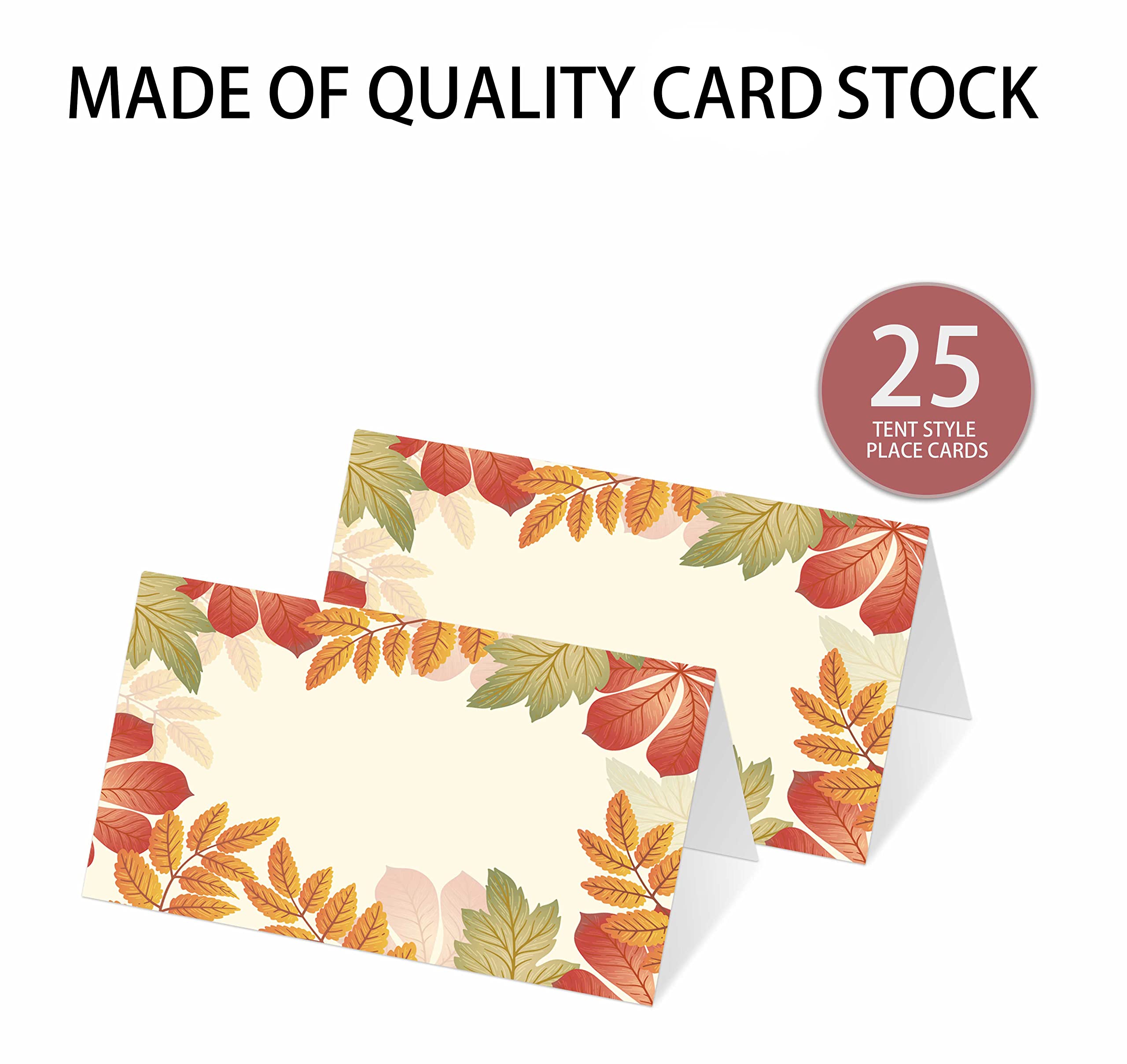 Place Cards for Thanksgiving Fall Party, Editable Name Place Cards, Seating Place Cards for Tables, Tent Style Cards for Wedding, Dinner Party or Any Occasion, Easy Folding, 25 Escort Cards(G03)